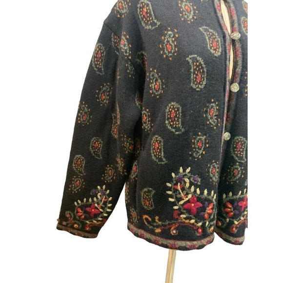 Large Nordic Design Women's Wool Cardigan Sweater Paisley Design Y2K Vintage - Picture 4 of 8